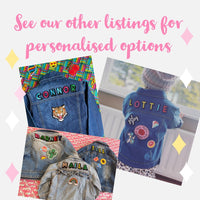 Wizard personalised denim jacket // Magic school, Witch gift for kids, custom name, spells, owl, cat, book lover, full moon, girls outfit