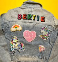 Unicorn personalised denim jacket // Rainbow gift for kids, custom name, girl gang, sequin, sparkles, unicorn lover, xmas girls outfit