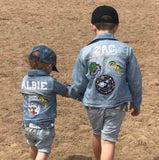 Classic WHITE personalised custom denim jacket kids unisex patch - white name