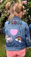 Unicorn personalised denim jacket // Rainbow gift for kids, custom name, girl gang, sequin, sparkles, unicorn lover, xmas girls outfit