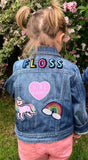 Unicorn personalised denim jacket // Rainbow gift for kids, custom name, girl gang, sequin, sparkles, unicorn lover, xmas girls outfit