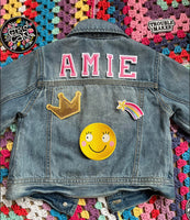 Classic PINK personalised custom denim jacket kids unisex patch - pink name