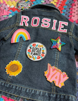 Classic PINK personalised custom denim jacket kids unisex patch - pink name