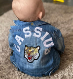 Classic WHITE personalised custom denim jacket kids unisex patch - white name