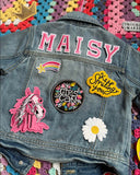 Classic PINK personalised custom denim jacket kids unisex patch - pink name